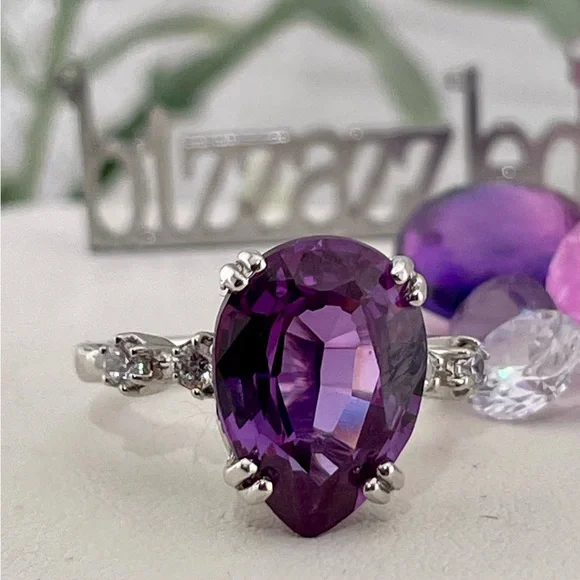8ct Purple Sapphire silver ring 925 white sapphire accents size 6.5 - Picture 12 of 17
